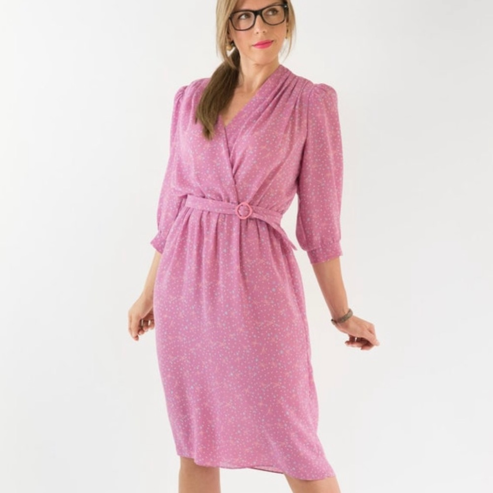 Vintage Rose Pink Sheer Draped Neck Dress (Size S)